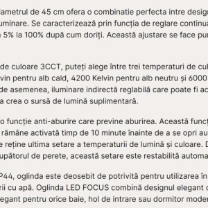 Oglinda baie cu iluminat LED dimabil IP44 FOCUS D-45cm 235779 universul-luminii.ro