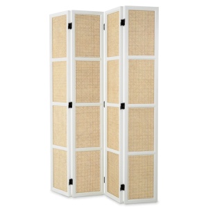 Paravan decorativ LUX, Lemn, Rattan, Bahamas alb