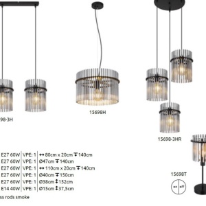 Pendul design modern GORLEY negru, fumuriu 40cm 221499 universul-luminii.ro