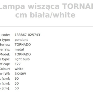 Pendul design modern Tornado alb 50cm 125269 universul-luminii.ro