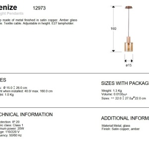 Pendul design modern Venize cupru/ chihlimbar - Img 4