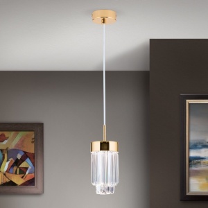 Pendul LED cu cristal K9 design elegant PRISM auriu - Img 1