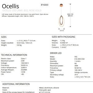 Pendul LED design ultra-modern Ocellis auriu roze SV-814263 - Img 2