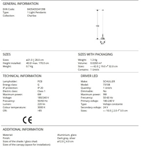 Pendul LED modern design decorativ Charlize 1L SILVER 238589 universul-luminii.ro