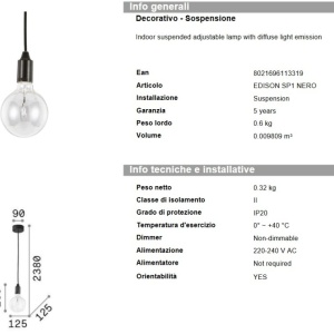 Pendul modern diametru 11cm EDISON SP1 NERO 113319 63649 universul-luminii.ro