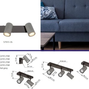 Plafoniera cu 2 spoturi directionabile metal negru gri ROBBY 249379 universul-luminii.ro