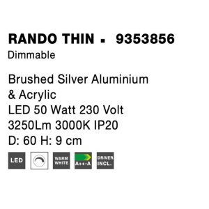 Plafoniera LED 3000K moderna 60cm RANDO THIN argintiu NVL-9353856 189559 universul-luminii.ro