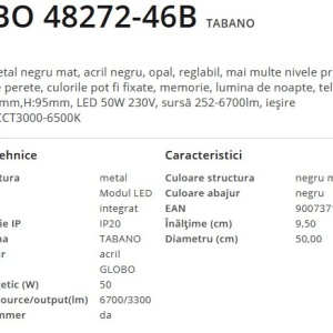 Plafoniera LED cu telecomanda design modern Tabano negru mat 175499 universul-luminii.ro