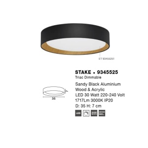 Plafoniera LED dimabila design modern STAKE negru/lemn 35cm 137429 universul-luminii.ro