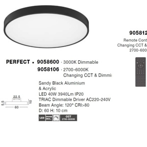 Plafoniera LED moderna design slim PERFECT 60cm negru CCT Dimmable 223319 universul-luminii.ro