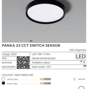 Plafoniera LED slim cu senzor de miscare si protectie IP40 PANKA 23 CCT negru 122529 universul-luminii.ro