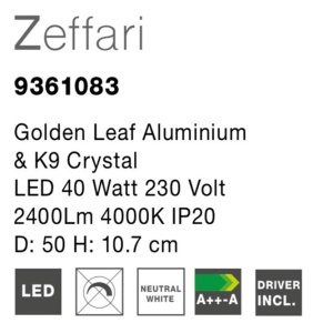 Plafoniera, Lustra LED aplicata design modern Zeffari, auriu - Img 3