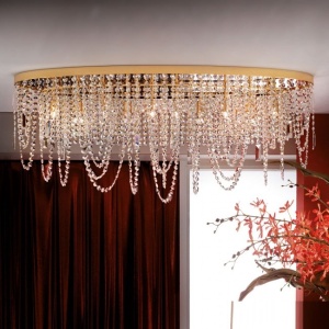 Plafoniera ovala din alama si cristale Schöler Kristalldesign 110x25cm, gold - Img 9