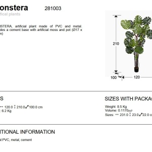 Planta artificiala decorativa Monstera H210 - Img 3