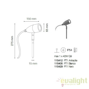 Proiector iluminat exterior cu tarus, IP54 INSIDE PT1 NERO 115429 59859 universul-luminii.ro