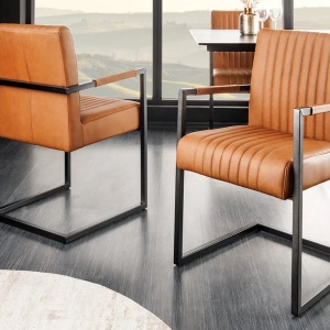 Scaun cu brate design retro Big Aston piele naturala coniac vintage - Img 7
