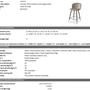 Scaun de bar design elegant LUX Counter Stool Volante, bej 115737 HZ - Img 6