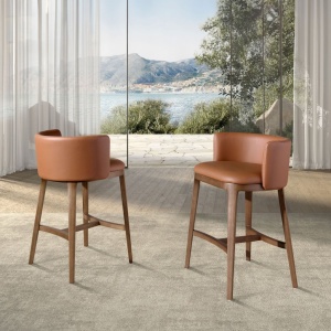 Scaun de bar design LUX, Nuc, Piele sintetica, Brown - Img 6