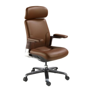Scaun de birou modern piele sintetica si furnir de nuc Brown