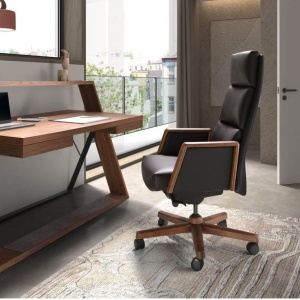 Scaun de birou modern piele sintetica si lemn Black