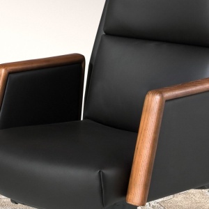 Scaun de birou modern piele sintetica si lemn Black - Img 8