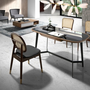 Scaun design LUX din lemn cu spatar de rattan Walnut AC 4093-DC1599 - Img 6