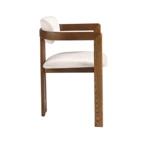 Scaun dining material textil alb-galbui si lemn Off-white - Img 3