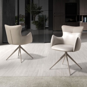 Scaun modern pivotant piele sintetica Off-white/ Greige - Img 6