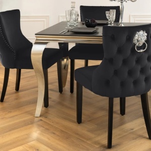 Set 2 scaune Stil Baroc, Catifea, Lemn, Negru, CASTLE DELUXE - Img 2