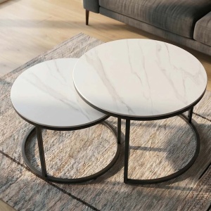 Set de 2 masute cu blat ceramic alb ELEGANCE 75cm - Img 8