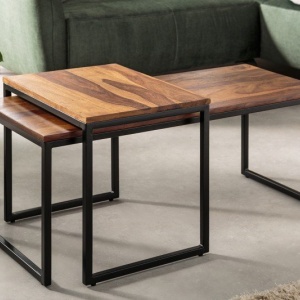 Set de 2 masute design industrial Elements Long Sheesham - Img 4