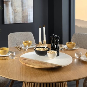 Set de 2 placi turnante, Farfurii decorative, Marmura alba, Lemn, SERVANT 50cm - Img 7