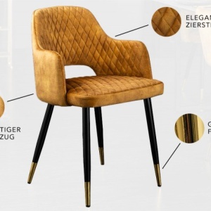 Set de 2 scaune elegante Paris galben mustar - Img 3