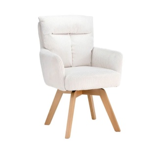 Set de 2 scaune pivotante lemn de fag, catifea raiata bej BIG GEORGE