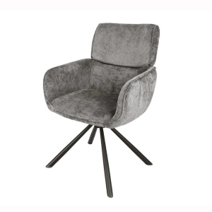 Set de 2 scaune pivotante, Metal Negru, Chenille Gri, UNIQUE A-46321 VC