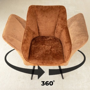 Set de 2 scaune pivotante, Metal Negru, Chenille Maro, AVIGNON A-46471 VC - Img 10