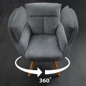 Set de 2 scaune pivotante picioare din lemn Big George gri chenille - Img 8