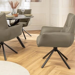 Set de 2 scaune pivotante SIGNATURE piele naturala taupe - Img 11