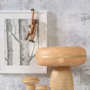 Set de 3 piese, lampa de masa cu 2 ciupercute decorative din bambus Palawan natur 195939 universul-luminii.ro