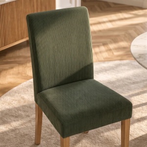 Set de 4 scaune GENUA cu picioare din lemn de mango si catifea raiata verde - Img 2