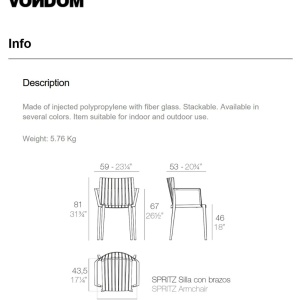Set de 4 Scaune moderne cu brate de exterior / interior design premium SPRITZ CHAIR 56015 Vondom - Img 5