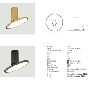 Spot aplicat LED 12W, directionabil, negru - Img 2
