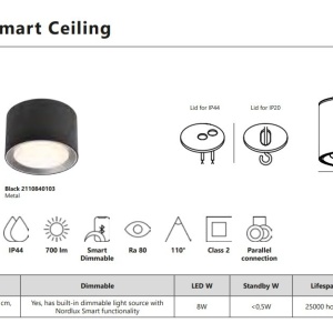 Spot aplicat LED CCT, IP44 Landon 8 Smart Black 221039 universul-luminii.ro