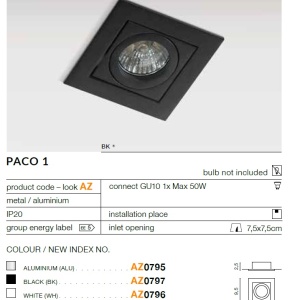 Spot incastrat tavan/plafon PACO 1 alb 70579 universul-luminii.ro