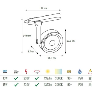 Spot LED directionabil pentru sina trifazata MAXLIGHT, CHARON alb - Img 3