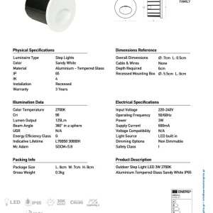 Spot LED incastrabil scari exterior IP65 NOOK alb - Img 4