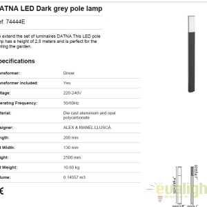 Stalp iluminat exterior design modern DATNA H250cm 74444E 48749 universul-luminii.ro