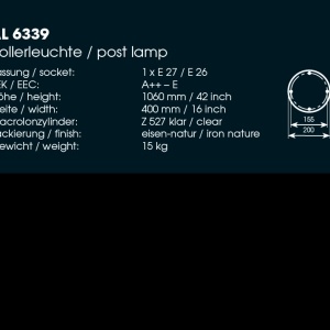 Stalp iluminat exterior din fier forjat, inaltime 106cm, AL 6339 61419 universul-luminii.ro