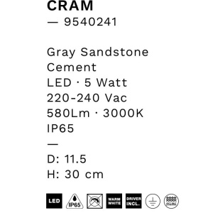 Stalp LED din ciment pentru exterior IP65 Cram Gray H-30cm 250459 universul-luminii.ro