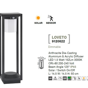 Stalp LED solar de exterior cu senzor miscare IP65 LOVETO H-50cm 190129 universul-luminii.ro